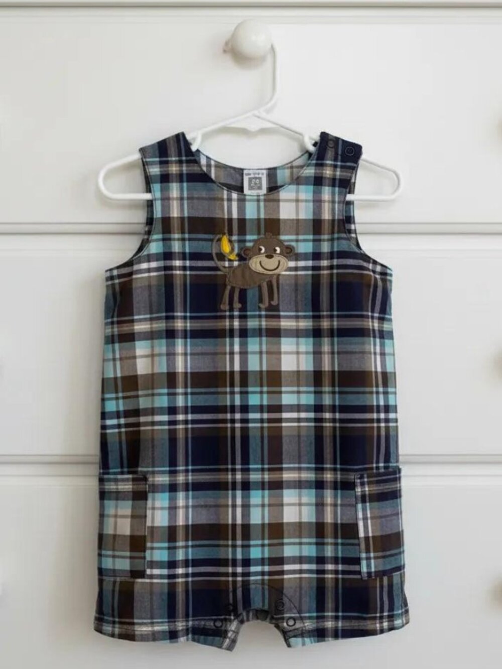 Carter's Monkey and Banana Plaid Romper Size 24 Months
